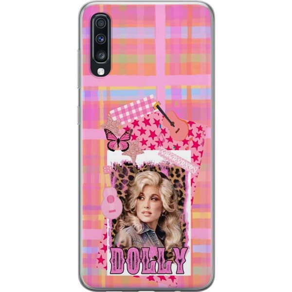 Kompatibelt Mobilskal till Samsung Galaxy A70 Dolly Parton rosa countrycollage med gitarr rosa