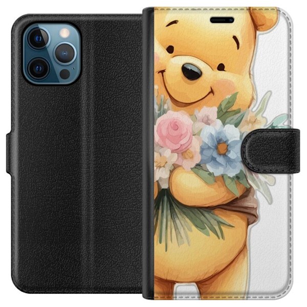 Apple iPhone 12 Pro Lompakkokotelo Nalle Puh kukkien kanssa -
