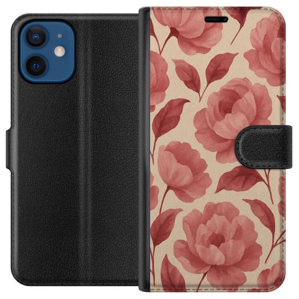 Kompatibel Tegnebogsetui til Apple iPhone 12 Roseblomst