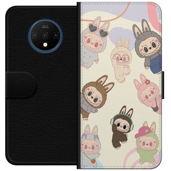 OnePlus 7T Plånboksfodral Labubu Pop Mart Kollektion Motiv Figur Samling Design Populärt Art Toy Pop Mart Kreativ Grafiskt