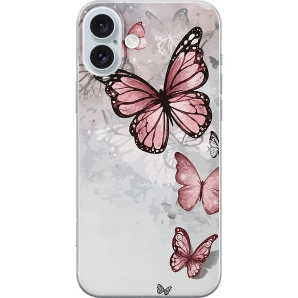 Kompatibelt Mobildeksel til Apple iPhone 16 Plus rosa sommerfugler
