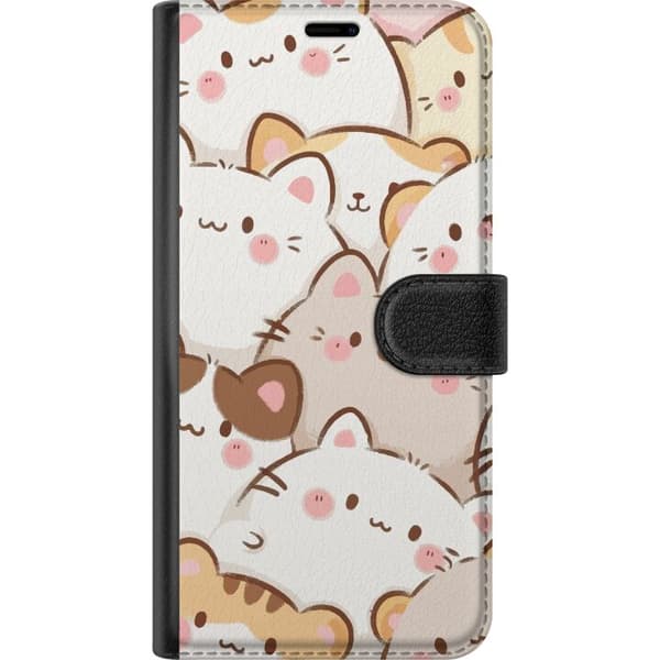 Kompatibel Tegnebogsetui til Apple iPhone 6 Sødt mønster med tegnede katte i beige, hvid og brun med lyserøde kinder beige