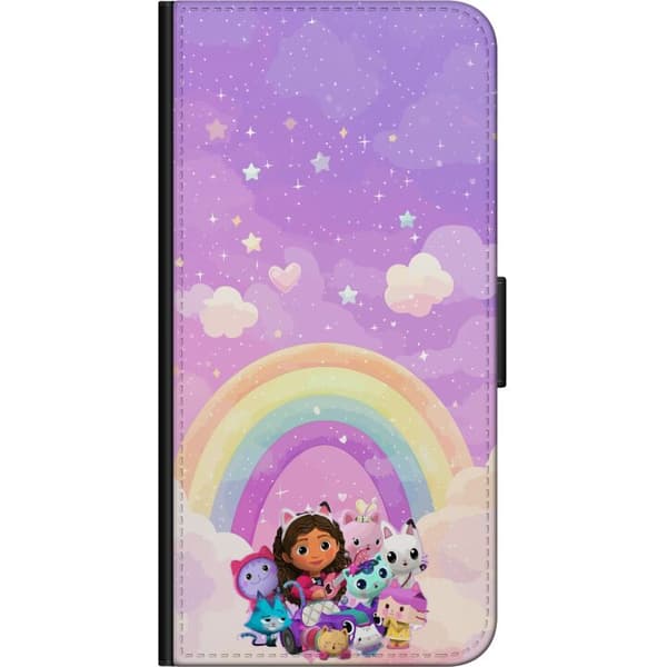 Kompatibelt Plånboksfodral till Huawei P40 Pro  Gabby och kattvänner under en regnbåge bland moln lila
