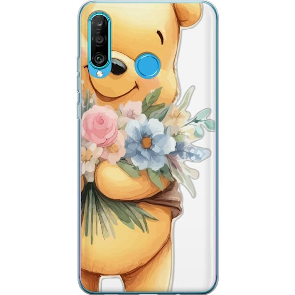Huawei P30 lite Läpinäkyvä kuori Nalle Puh kukkien kanssa -