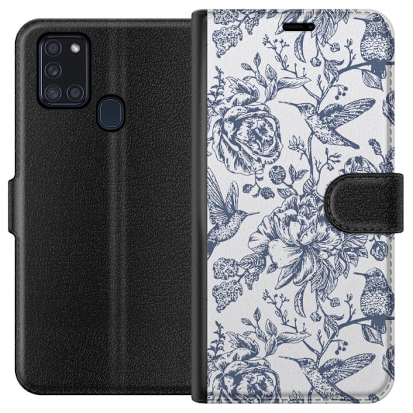 Samsung Galaxy A21s Lompakkokotelo Kukat & Linnut - Romanttine