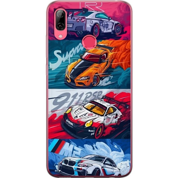 Huawei Y7 (2019) Läpinäkyvä kuori Nopeat Autot - Piirretty