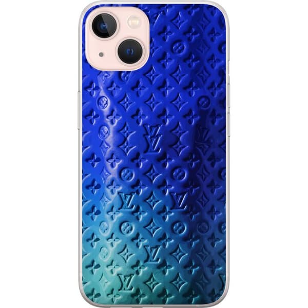 Kompatibelt Mobildeksel til Apple iPhone 13 Blått luksuriøst monogrammønster med elegant preget tekstur blå