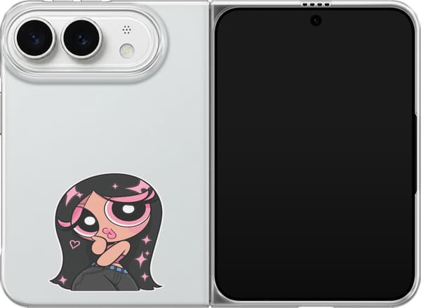Kompatibel Mobilcover til Apple iPhone Duo Rosa stjernehår - Sort motiv med svarthåret figur med rosa stjerner. sort