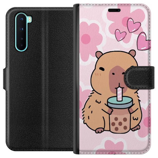 OnePlus Nord Lommeboketui Kawaii Capybara Hjerteanime Stil Sø