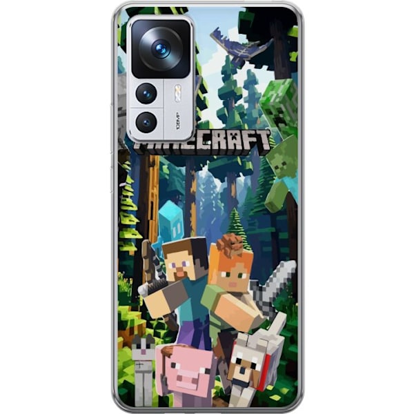 Xiaomi 12T Läpinäkyvä kuori Minecraft-matkapuhelinkotelo metsällä ja pikselityylisillä hahmoilla