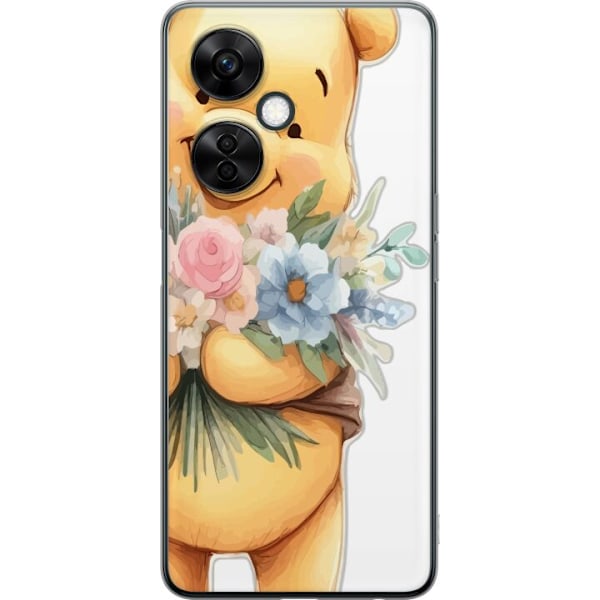 OnePlus Nord CE3 Genomskinligt Skal Nalle Puh med blommor – klassisk barnfavorit i blommande vårmiljö