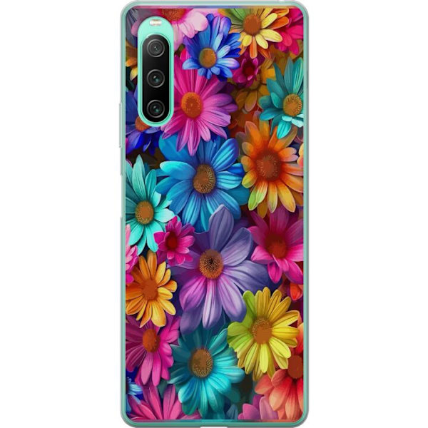 Sony Xperia 10 IV Gennemsigtig cover Gerbera Blomster Farverigt Dekoration Blomstmotiv Populær Hjemmeindretning Farverig Vægkunst Design