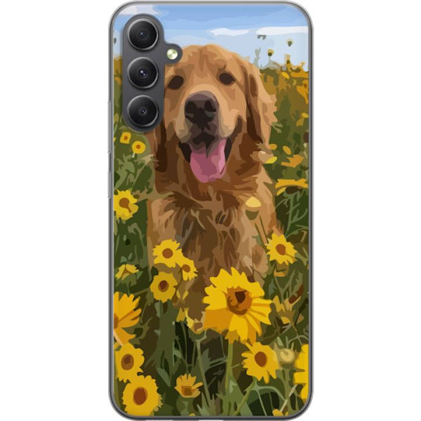 Samsung Galaxy S23 FE Genomskinligt Skal Golden Retriever Solrosfält Hundmotiv Natur Sommar Design Populärt Hundras Familjefavorit