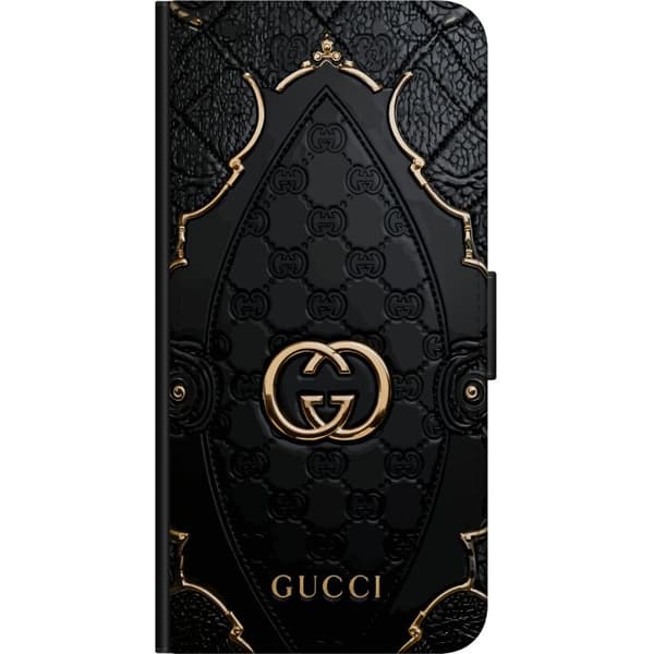 Kompatibel Tegnebogsetui til Samsung Galaxy A20s Sort quiltet monogrammønster med dekorative gulddetaljer og emblem sort