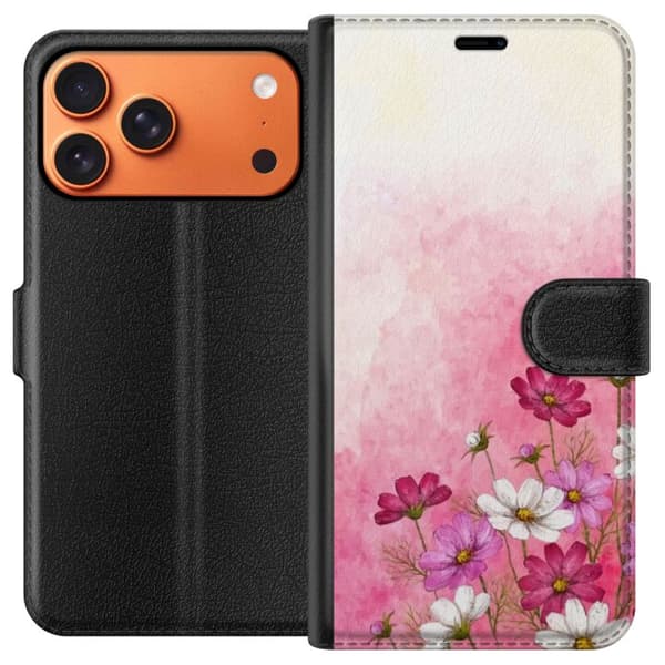 Kompatibel Tegnebogsetui til Apple iPhone 17 Pro Max Bløde lyserøde og hvide blomster mod en akvarel baggrund i nuancer af lyserød, romantisk og deko
