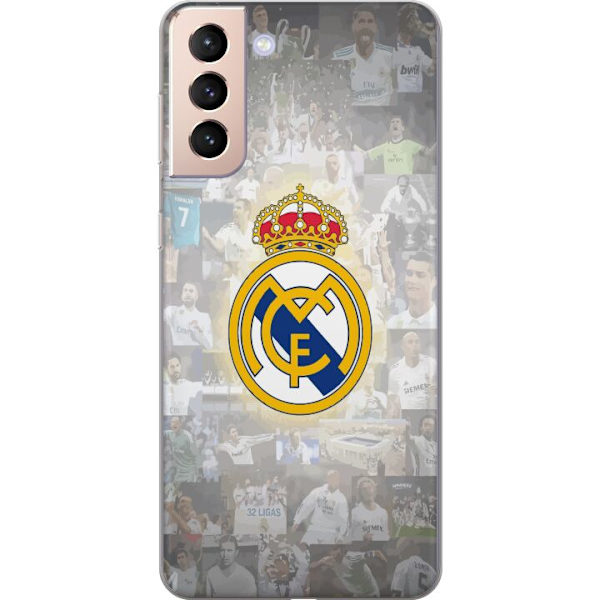 Samsung Galaxy S21 Läpinäkyvä kuori Real Madrid -emblem Jalkapallokerho Tunnuksella Valkoinen Kulta Design Mestarien Liiga Mestari La Liga Fanit Ik