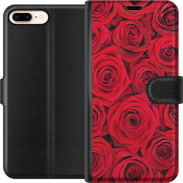 Kompatibel Tegnebogsetui til Apple iPhone 8 Plus Røde roser rød