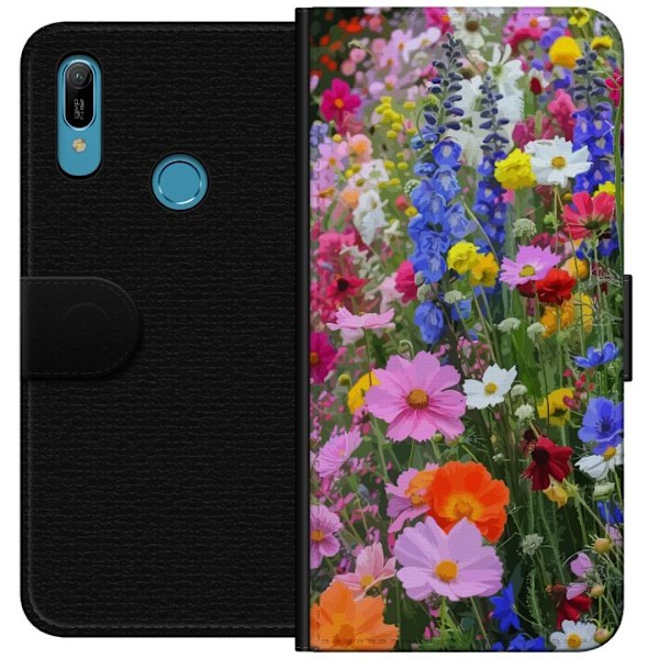 Huawei Y6 (2019) Lompakkokotelo Kukkakuvioinen mobiilikuori kesäisellä niityllä ja luontomaisemalla