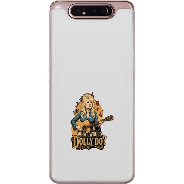 Kompatibelt Mobildeksel til Samsung Galaxy A80 Dolly Parton med gitarr och fjärilar grå