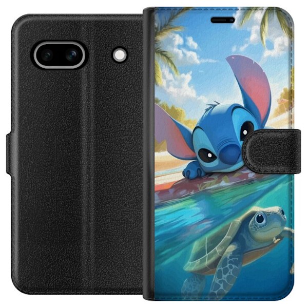Google Pixel 7a Tegnebogsetui Stitch med skildpadde - sød bl