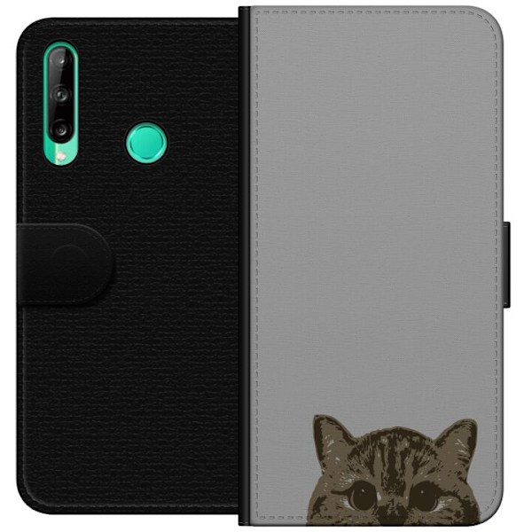 Huawei P40 lite E Plånboksfodral Grå Kattblick – stilren kattdesign med grå bakgrund