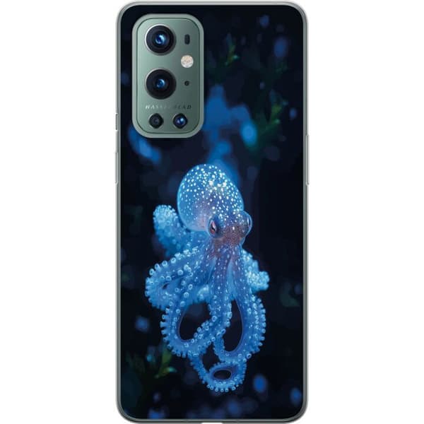 Kompatibelt Mobildeksel til OnePlus 9 Pro Detaljert blå blekksprut i mørkt undervannsmiljø blå