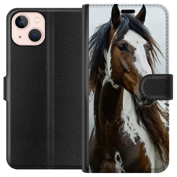 Apple iPhone 13 Plånboksfodral Häst Djurmotiv Grafisk Design Natur Kraftfullt Motiv Populär Väggkonst Djurtema Ridning