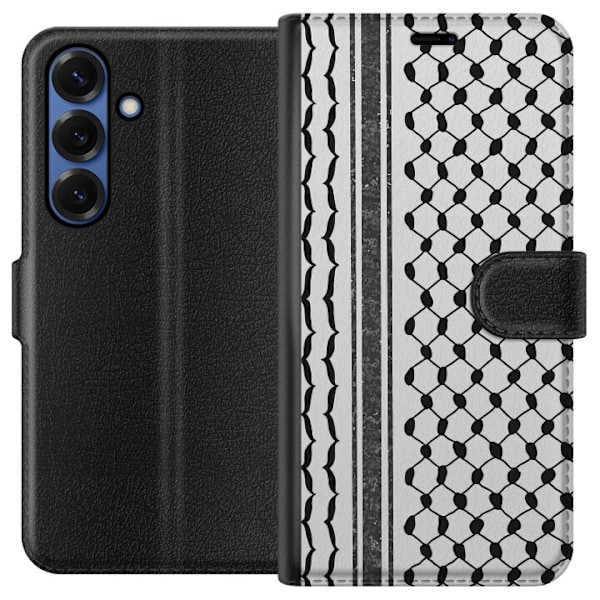 Samsung Galaxy S25+ Lompakkokotelo Palestiinalainen kuvio - perinteiseen tyyliin inspiroima keffiyeh-kangas