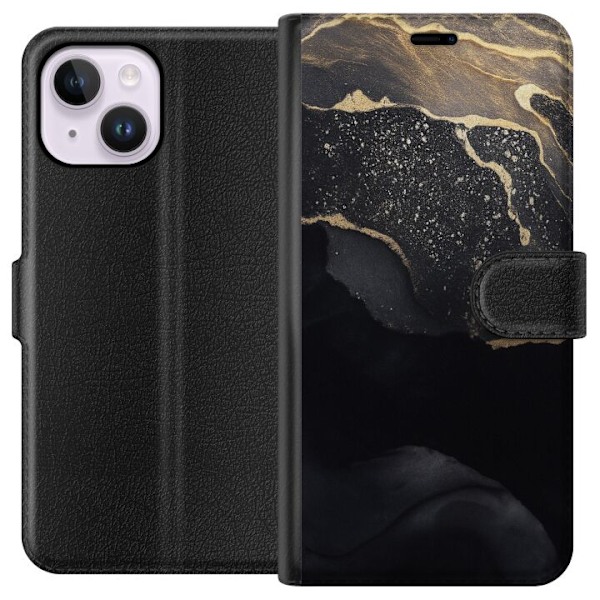 Apple iPhone 15 Plus Tegnebogsetui Sort guld abstrakt