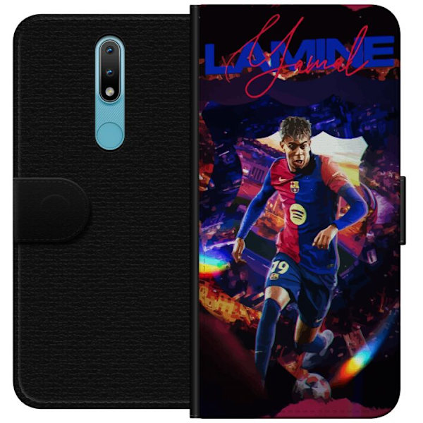 Nokia 2.4 Lompakkokotelo Yamal Rising Talent FC Barcelona Pelaaja Nuori Jalkapalloilija Suosittu Motiivi Urheilu Espanja Lahjakkuus