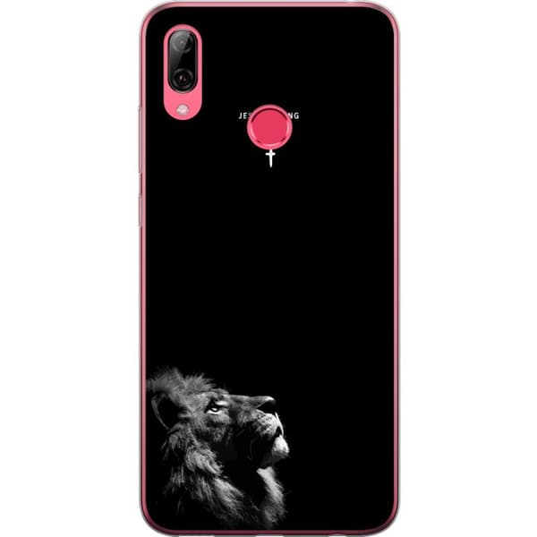 Kompatibel Mobilcover til Huawei Y7 (2019) Lejon med Jesus is King citat sort