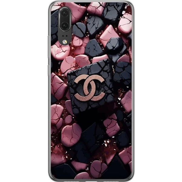 Huawei P20 Gennemsigtig cover Chanel Sort og Lyserød