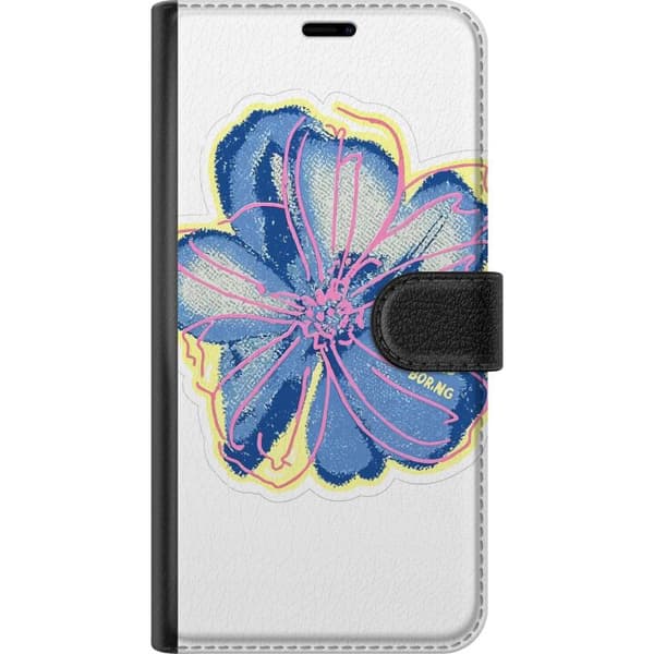 Kompatibel Tegnebogsetui til Google Pixel 10 Pro XL Stor blå blomst med lyserøde konturer, gule detaljer og teksten Perfect Is Boring blå