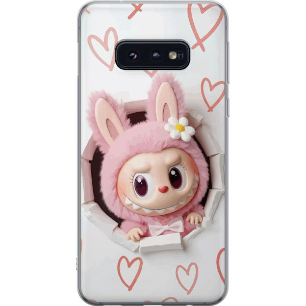 Samsung Galaxy S10e Genomskinligt Skal Labubu Hjärtbakgrund Pop Mart Kärlek Tema Figur Design Populärt Motiv Samlarfigur Art Toy Serie