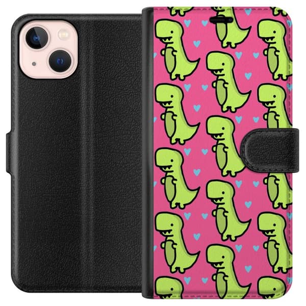 Kompatibelt Plånboksfodral till Apple iPhone 13 mini Dinosauriekärlek i rosa mönster