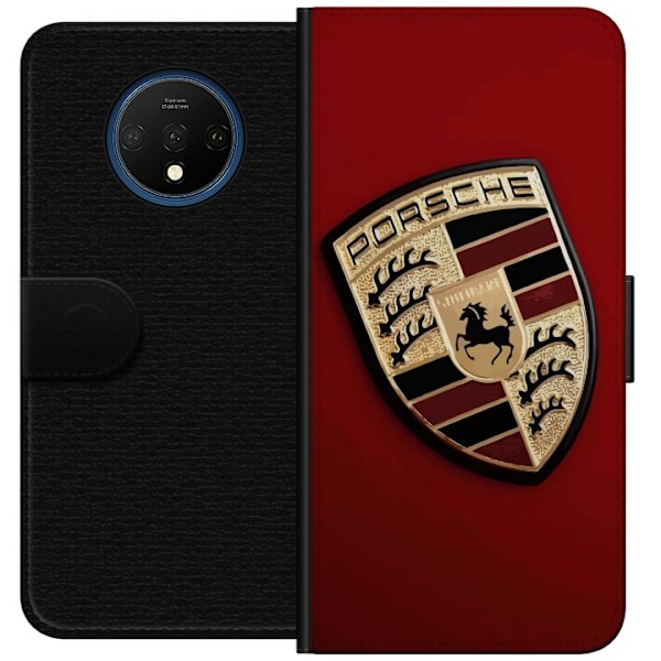OnePlus 7T Plånboksfodral Mobilskal med stilren Porce logotyp i svartvitt