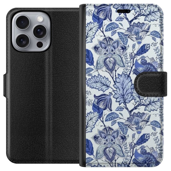 Apple iPhone 16 Pro Max Tegnebogsetui Blomster Blå...