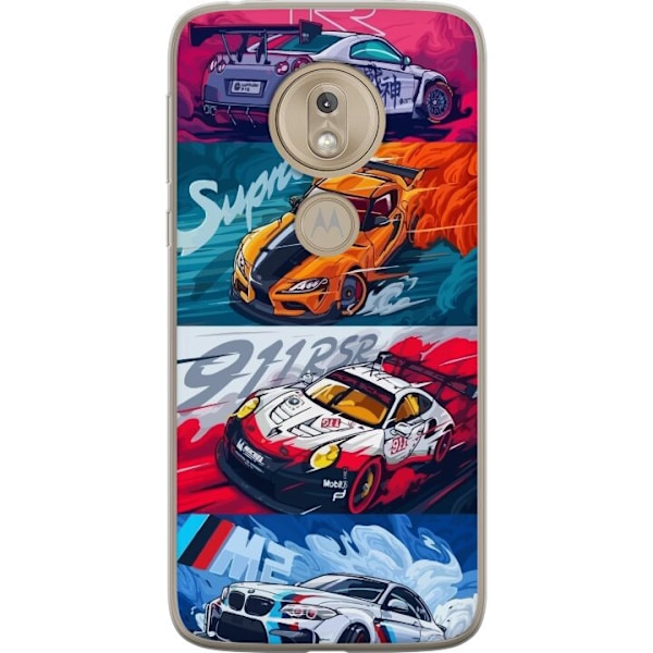 Motorola Moto G7 Play Läpinäkyvä kuori Nopeat Autot - Piirretty Kuvio Toiminnalla
