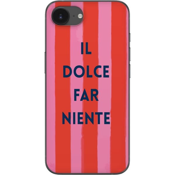 Kompatibel Mobilcover til Apple iPhone 17e Teksten Il Dolce Far Niente i mørkeblåt mod håndmalede rosa og røde striber pink