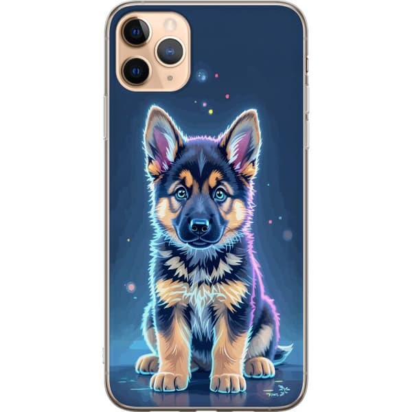 Kompatibelt Mobildeksel til Apple iPhone 11 Pro Max Neonlyst schäfervalp med blå og lilla lys-effekter blå