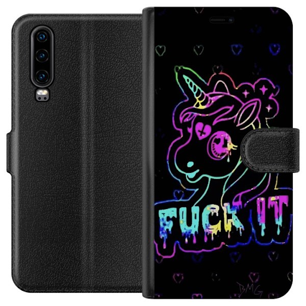 Huawei P30 Tegnebogsetui Fuck it Unicorn