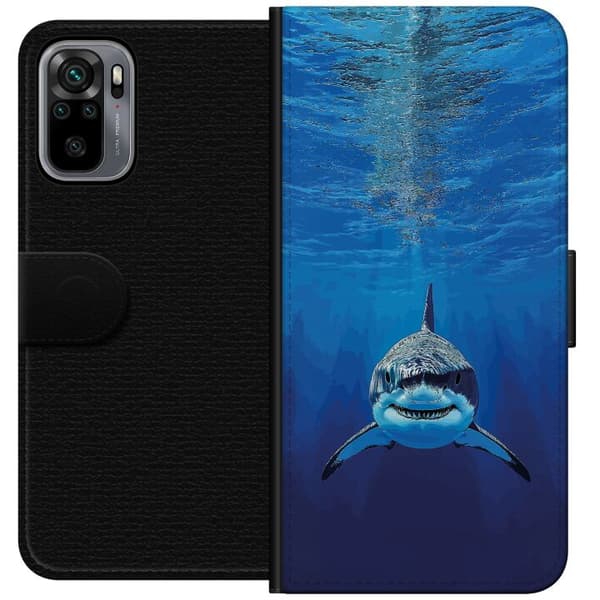 Kompatibelt Plånboksfodral till Xiaomi Redmi Note 10S Närbild av en vithaj under vattnet blå