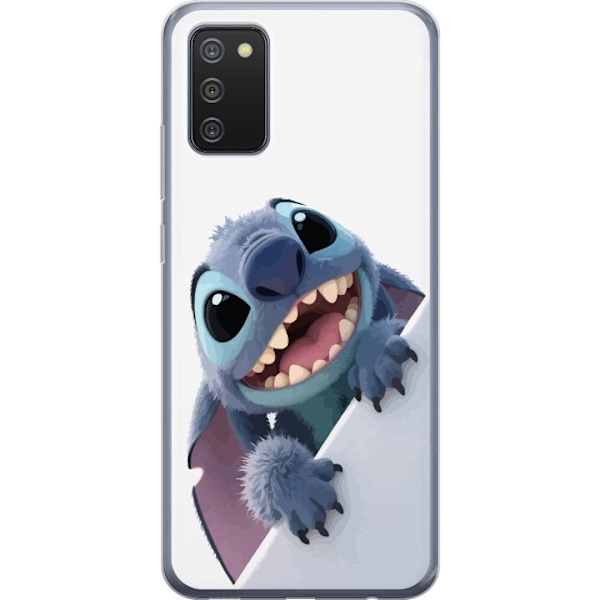 Samsung Galaxy A02s Genomskinligt Skal Happy Stitch – glad figur med charmig uttryck