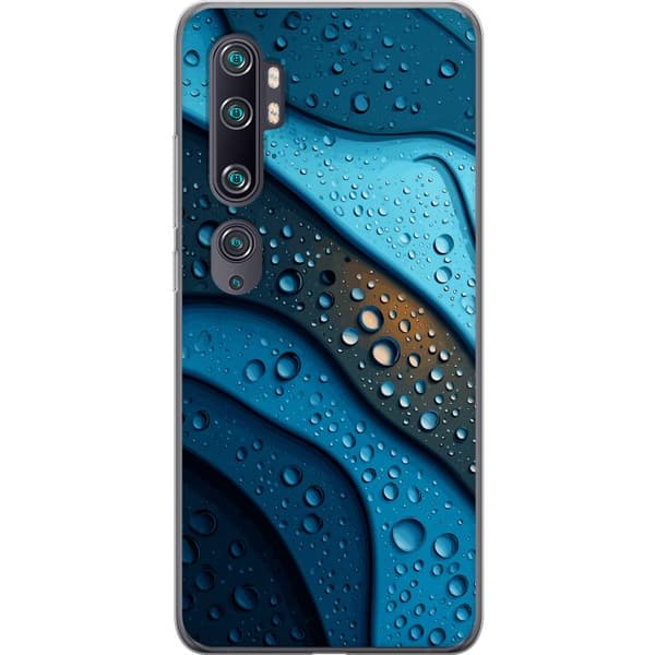 Kompatibelt Mobildeksel til Xiaomi Mi Note 10 Blå abstrakte bølger med glitrende vanndråper i moderne grafisk design blå