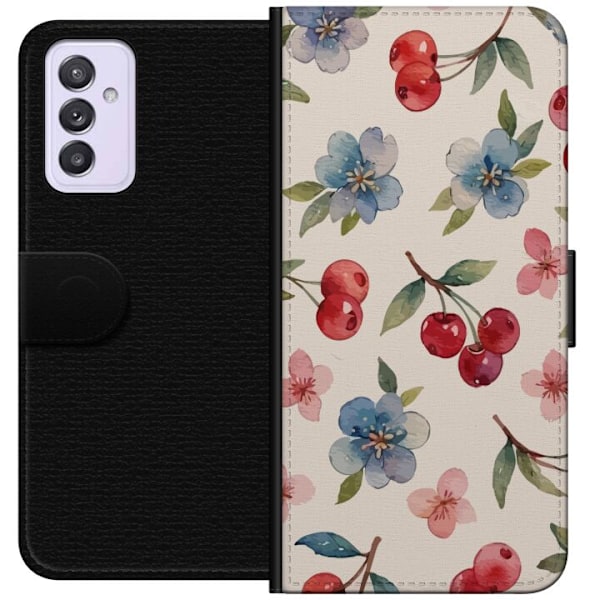Samsung Galaxy A82 5G Plånboksfodral Bär & Blommor – mönster med blå blommor och skogsbär