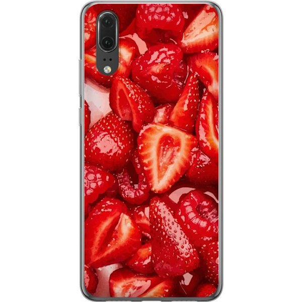 Huawei P20 Genomskinligt Skal Jordgubbsmönster – sött motiv med sommarkänsla