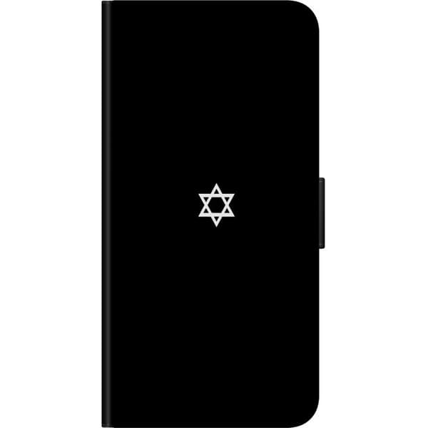 Kompatibel Tegnebogsetui til OnePlus 9 Pro Hvid davidsstjerne på sort baggrund, minimalistisk jødisk symbolmotiv sort