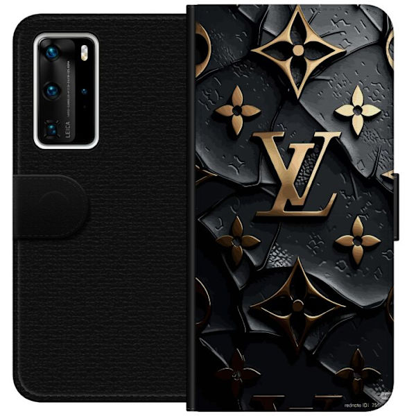 Huawei P40 Pro Tegnebogsetui Louis Vuitton Mørk Tilstand Design Sort Luksus Stil Mode Populær Grafisk Mønster Modeikon Luksusmærke