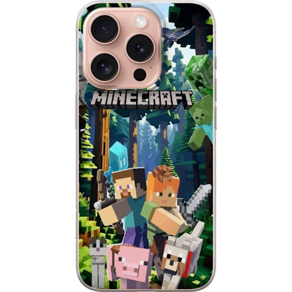 Apple iPhone 16 Pro Läpinäkyvä kuori Minecraft-matkapuhelinkotelo metsällä ja pikselityylisillä hahmoilla