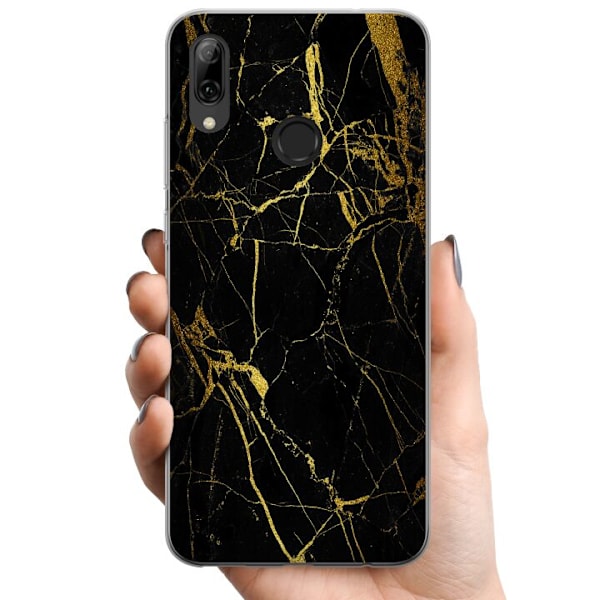 Huawei P smart 2019 TPU Mobilcover Marmor Sort & Guld